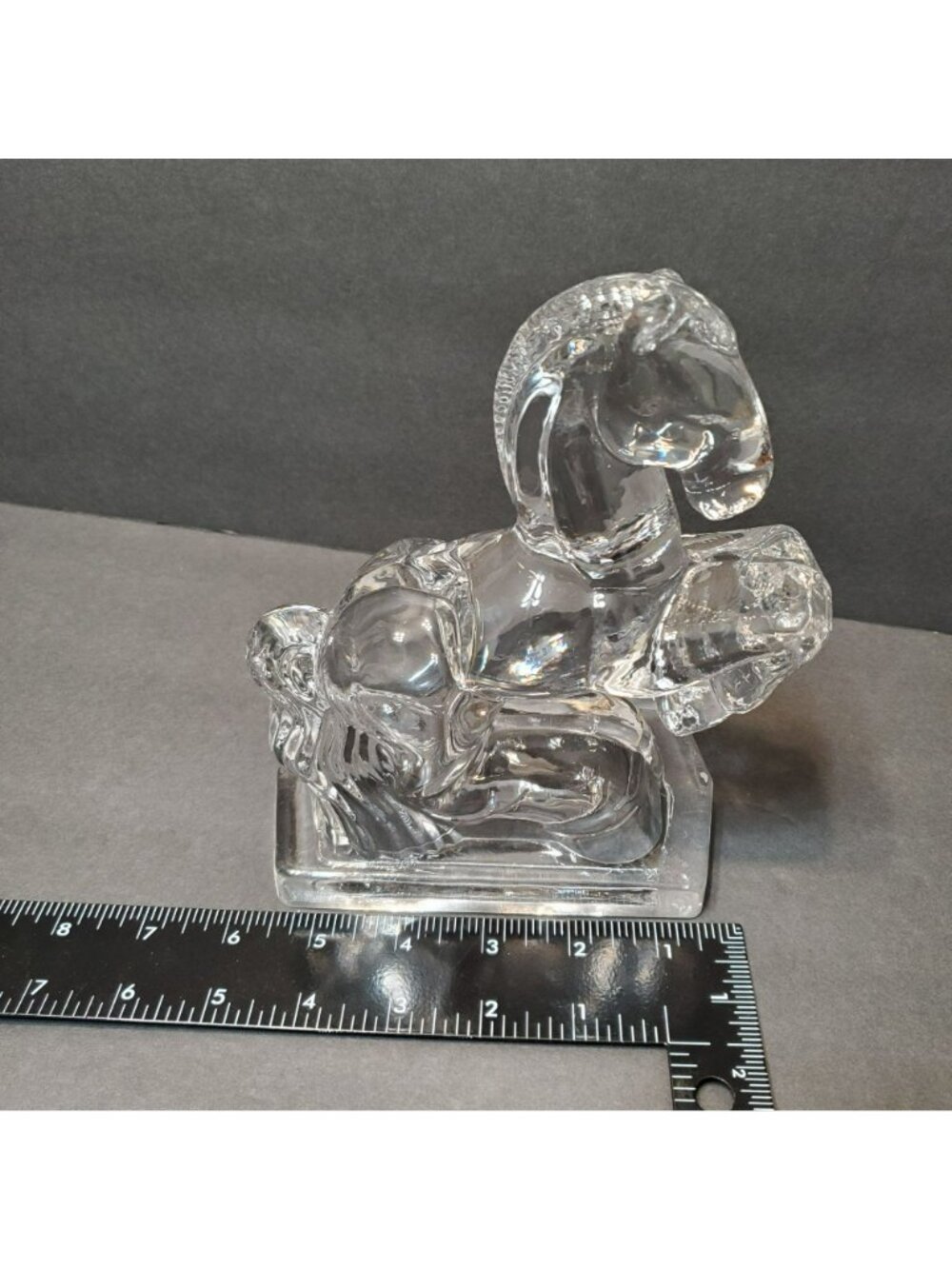 Vintage LE Smith Glass Horse Bookend Figurine, Clear Art Deco Rearing Stallion - Picture 7 of 7